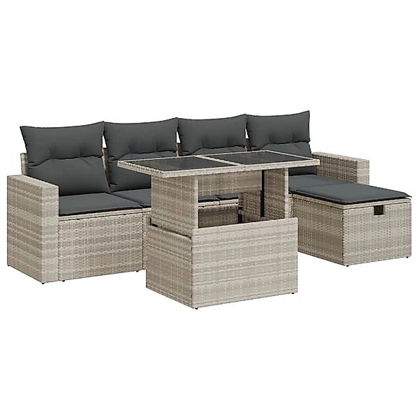vidaXL 6-Tlg Garten-Sofagarnitur mit Kissen Hellgrau Poly Rattan 3327812 günstig online kaufen
