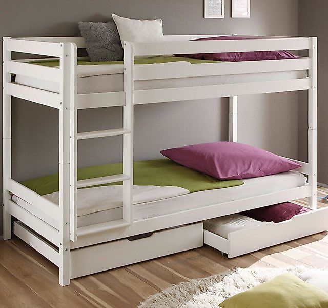 Homeline Etagenbett Etagenbett Kinderbett Weiss Hochbett Teilbar Schublade günstig online kaufen