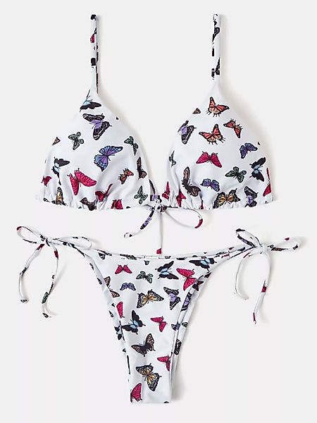 Damen Butterfly Print Verstellbare dünne Träger String Thong Bikinis Beachw günstig online kaufen