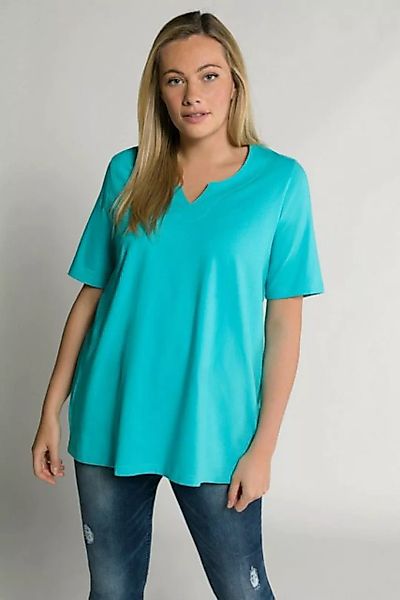 Ulla Popken Rundhalsshirt T-Shirt A-Linie Tunika-Ausschnitt Halbarm günstig online kaufen