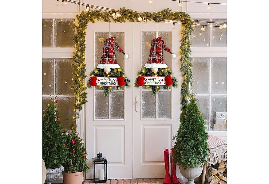 Coonoor Weihnachtsfigur Weihnachtskranz mit LED 60 cm Türkranz mit Weihnach günstig online kaufen