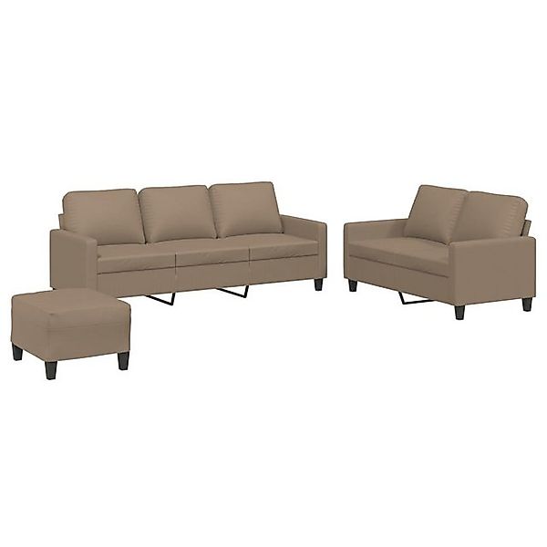 vidaXL Sofa, 3-tlg. Sofagarnitur mit Kissen Cappuccino-Braun Kunstleder günstig online kaufen