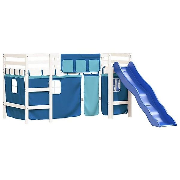 vidaXL Etagenbett Kinderhochbett mit Vorhängen Blau 90x200 cm Massivholz Ki günstig online kaufen