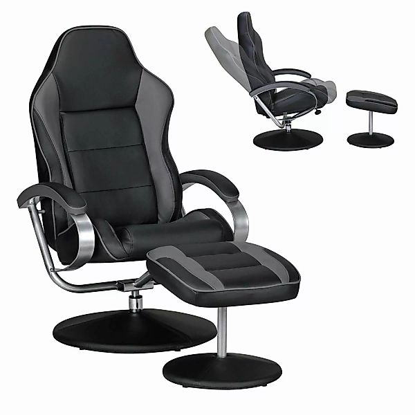 Fernsehsessel Design Relax-Sessel Racing Bezug Kunstleder schwarz / grau dr günstig online kaufen