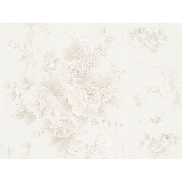 Bricoflor Vlies Rosentapete in Creme Silber Weiße Vliestapete mit Blumen im günstig online kaufen