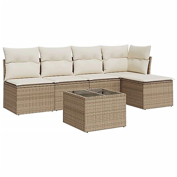 vidaXL 6-Tlg Garten-Sofagarnitur mit Kissen Beige Poly Rattan 3217528 günstig online kaufen