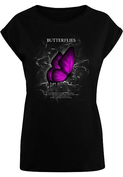 Merchcode T-Shirt Merchcode Damen Ladies Butterflies Extended Shoulder Tee günstig online kaufen