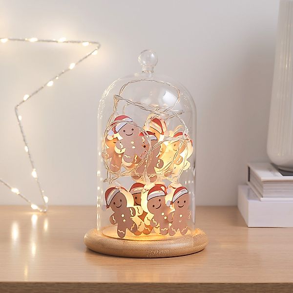 Glasglocke mit Mikro-Lichterkette & Lebkuchenmännchen-Set günstig online kaufen