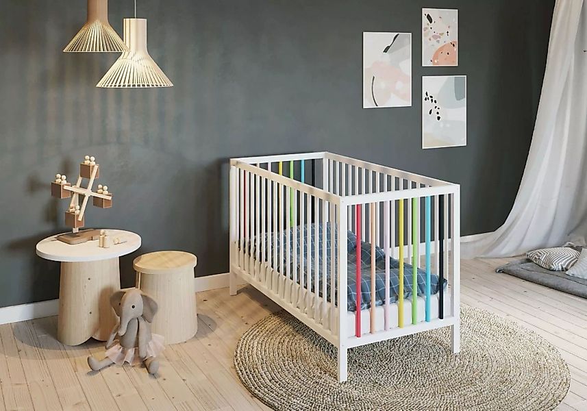 Babyhafen Babybett Rainbow Kinderbett 60×120 cm mit Matratze Gitterbett, Ma günstig online kaufen