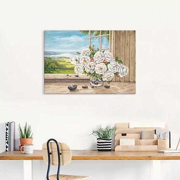 Artland Wandbild "Weiße Rosen am Fenster", Blumen, (1 St.), als Alubild, Le günstig online kaufen