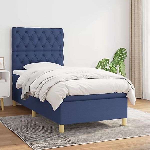 vidaXL Boxspringbett Boxspringbett mit Matratze Blau 80x200 cm Stoff Bett B günstig online kaufen