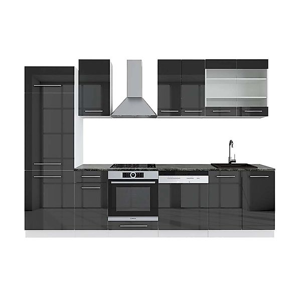 Vicco Fame-Line Küchenzeile Anthrazit Hochglanz/Weiß 300 cm AP Anthrazit oh günstig online kaufen