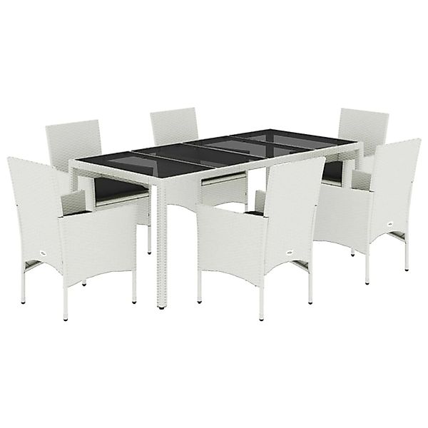 vidaXL 7-Tlg Garten-Essgruppe mit Kissen Weiß Poly Rattan und Glas 3278583 günstig online kaufen