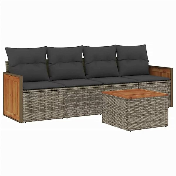 vidaXL 5-tlg Garten-Sofagarnitur mit Kissen Grau Poly Rattan Modell 44 günstig online kaufen