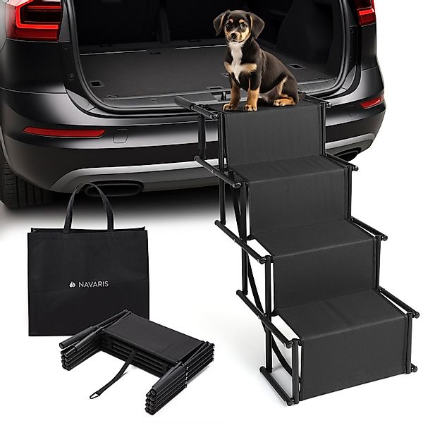 Navaris Hunderampe faltbare Auto-Hundetreppe - 4 stufige Hundetreppe - Stab günstig online kaufen