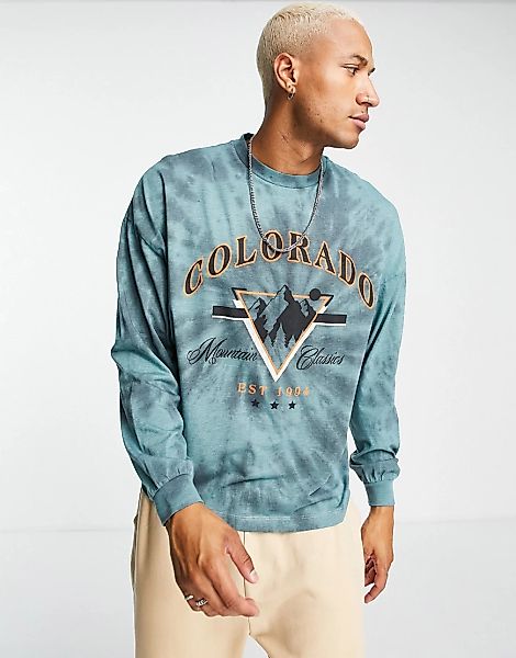 ASOS DESIGN – Langärmliges Oversize-Shirt in Batik mit Colorado-Aufdruck in günstig online kaufen