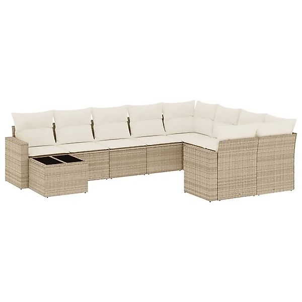 vidaXL 10-Tlg Garten-Sofagarnitur mit Kissen Beige Poly Rattan 3251795 günstig online kaufen