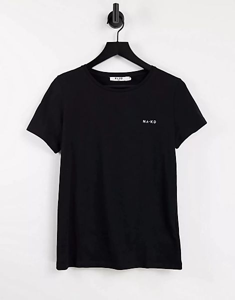 NA-KD – T-Shirt in Schwarz mit Logoprint günstig online kaufen