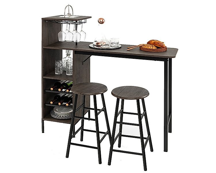 COSTWAY Bartisch (3 TLG. mit Hockern), mit Weinregal & Halterungen günstig online kaufen