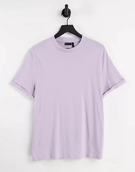 ASOS DESIGN – T-Shirt aus Bio-Material in Flieder mit Rollärmeln-Violett günstig online kaufen