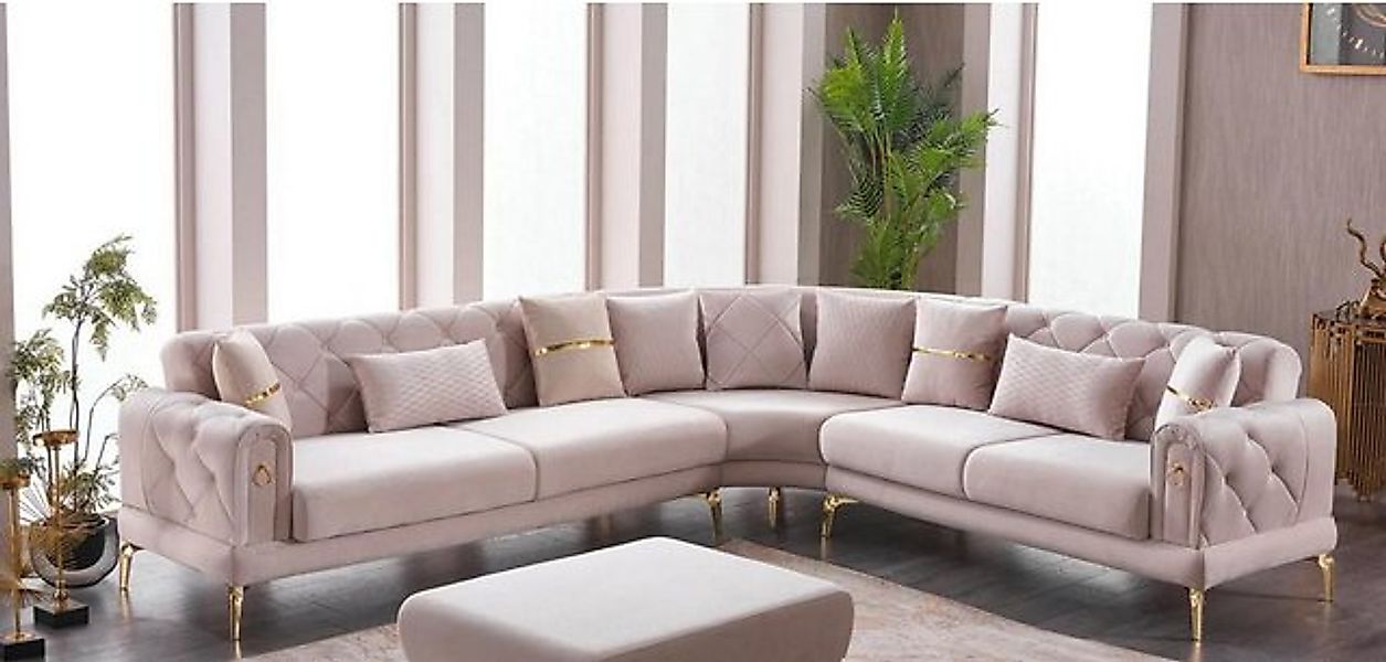 JVmoebel Ecksofa Luxus Ecksofa L form Sofa Polstersofa Stoffsofa Beige Couc günstig online kaufen