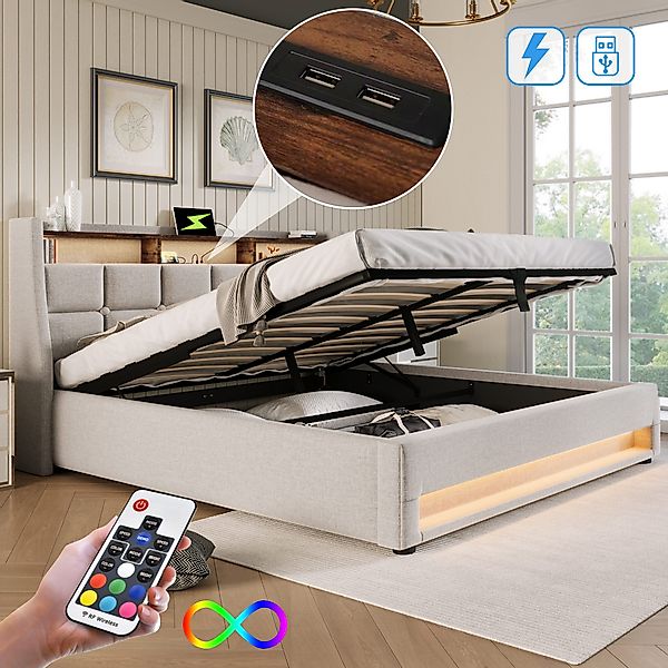MODFU Polsterbett mit LED Beleuchtung & günstig online kaufen