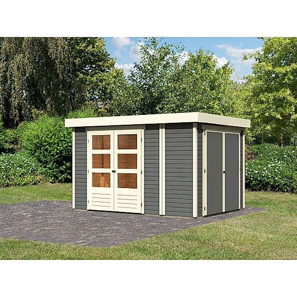 Karibu Gartenhaus Set Retola 4 Terragrau mit Anbauschrank 5,76 m² günstig online kaufen