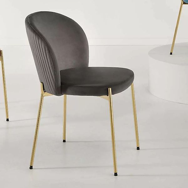 Samt Esstisch Stühle Dunkelgrau mit Gestell aus Metall Goldfarben (4er Set) günstig online kaufen