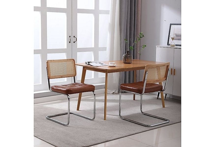 Odikalo Esszimmerstuhl Akzentstühle Gepolstert Kunstleder Rattan 2-Set Brau günstig online kaufen