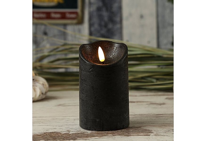 MARELIDA LED-Kerze Rustik Optik Echtwachs flackernd H: 12,5cm D: 7,5cm Time günstig online kaufen