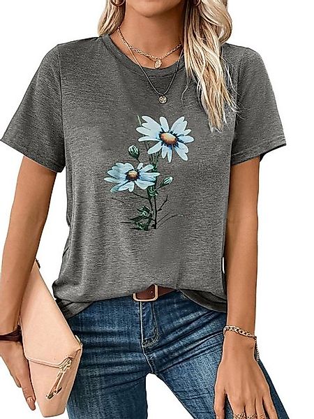 PYL Kurzarmshirt Damen Sommer Kurzarmbluse Locker Blumen Print-Shirt günstig online kaufen