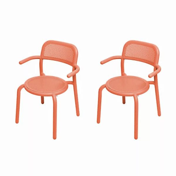 Stapelbarer Sessel Toní metall orange / 2er-Set - Aluminium-Lochblech - Fat günstig online kaufen