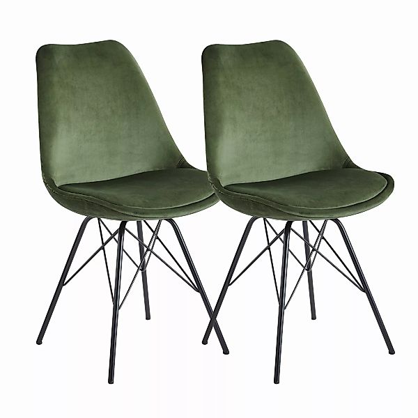 Esszimmerstuhl 2er Set Samt Grün Küchenstuhl mit schwarzen Beinen | Schalen günstig online kaufen