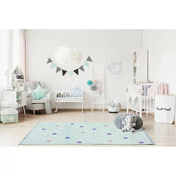 home24 Happy Rugs Kinderteppich Dots Pastellgrün Gepunktet Kunstfaser 140x1 günstig online kaufen