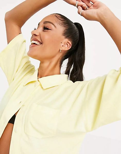 Missguided – Kurzärmliges Hemd aus Frottee in Zitronengelb, Kombiteil günstig online kaufen