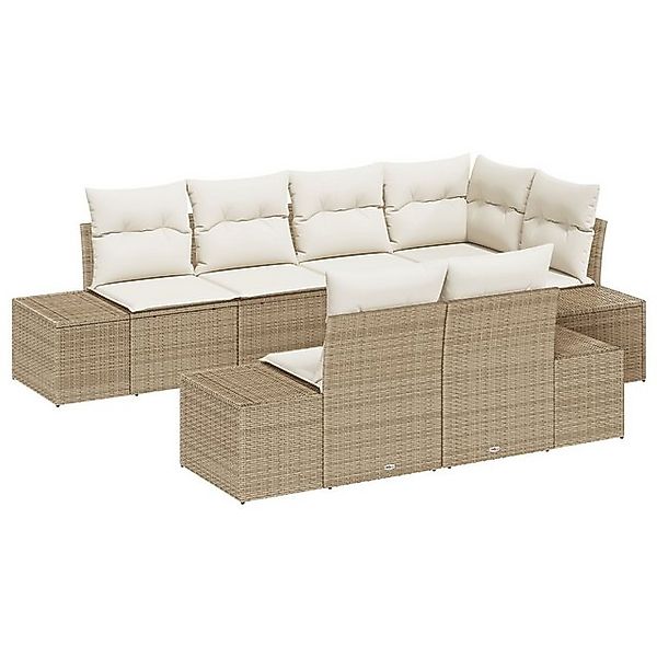 vidaXL Loungesofa 7-tlg. Garten-Sofagarnitur mit Kissen Beige Poly Rattan, günstig online kaufen