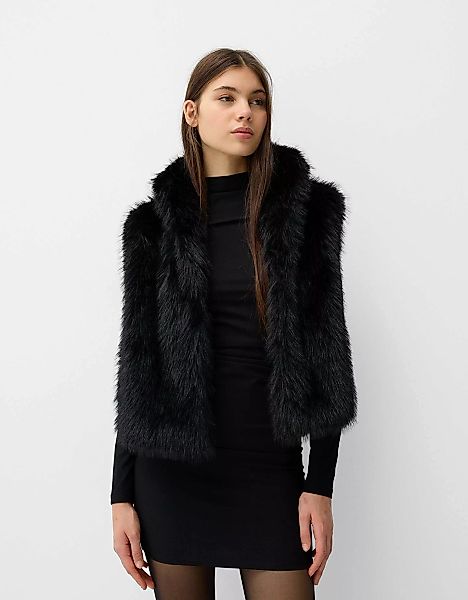 Bershka Kunstfellweste Damen S Schwarz günstig online kaufen