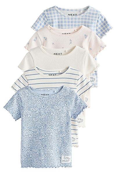 Next T-Shirt Gerippte kurzärmelige Oberteile, 5er-Pack günstig online kaufen