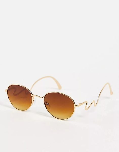 Jeepers Peepers – Sonnenbrille mit runden Gläsern und Rahmendetail-Goldfarb günstig online kaufen