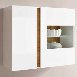 Wohnzimmer Wandvitrine in Weiß und Wildeiche Optik Skandi Design günstig online kaufen