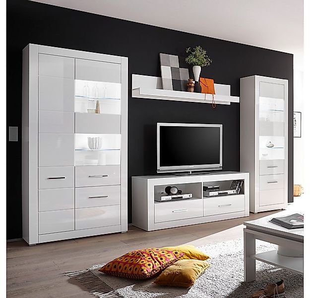 Lomadox Wohnwand BALVE-61, (2-St), Anbauwand weiß Hochglanz mit Stand-Vitri günstig online kaufen