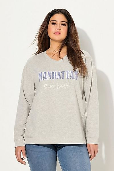 Ulla Popken Sweatshirt Sweatshirt Frotteedruck V-Ausschnitt Langarm günstig online kaufen