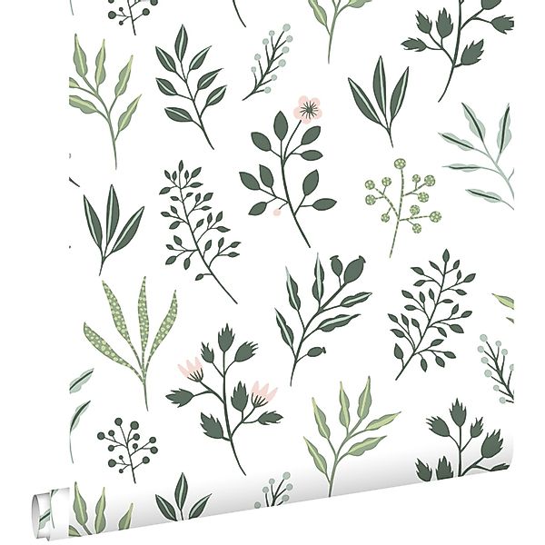 ESTAhome Tapete Blumenmuster Im Skandinavischen Stil Weiß Und Graugrün 53 C günstig online kaufen