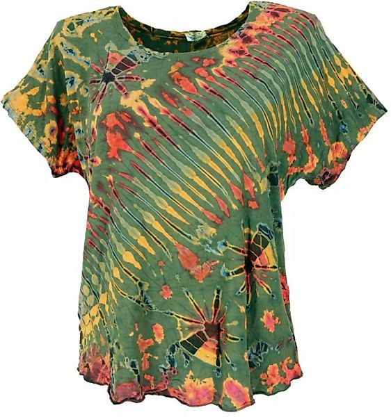 Guru-Shop T-Shirt Batik T-Shirt, Tie Dye Blusentop - olivgrün Hippie, alter günstig online kaufen