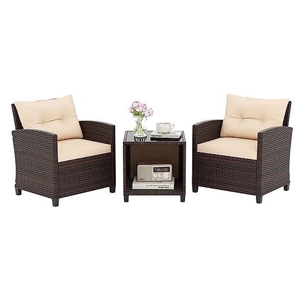 COSTWAY Balkonset, (3-tlg), Gartenmöbel Set, Rattan günstig online kaufen