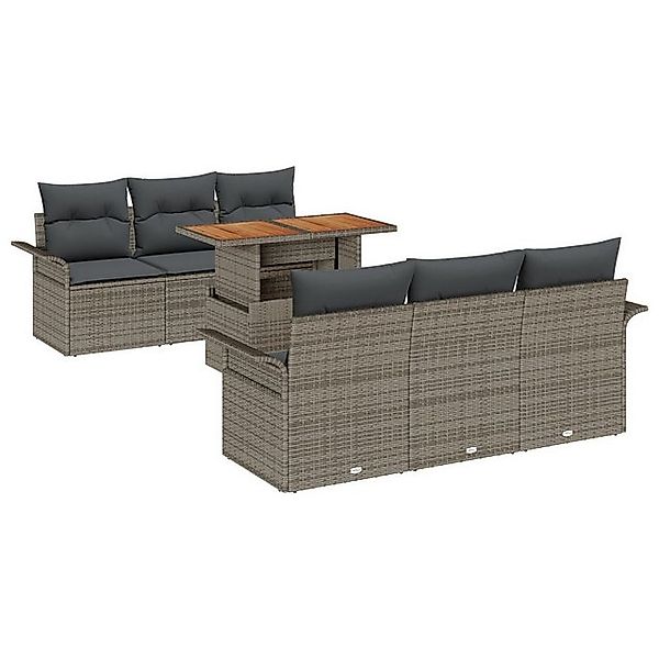 vidaXL Loungesofa Garten-Sofa-Set 7-teilig Grau Rattan Rechteckig Zeitgenös günstig online kaufen
