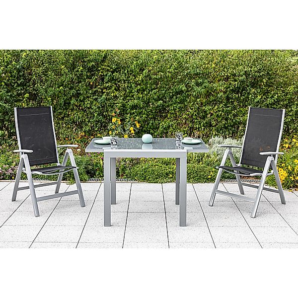 Merxx Carrara Set 3-tlg. 2 Klappsessel Auszieh-Gartentisch 80 (120) x 90 cm günstig online kaufen