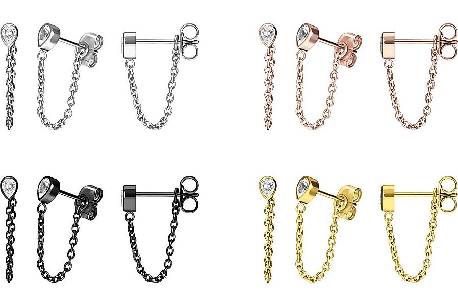 FILANGO Paar Ohrstecker Titan Ohrstecker KRISTALLTROPFEN + KETTE (Ohrstecke günstig online kaufen