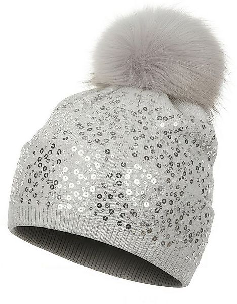 styleBREAKER Bommelmütze Feinstrick Bommelmütze mit Pailletten (1-St) günstig online kaufen