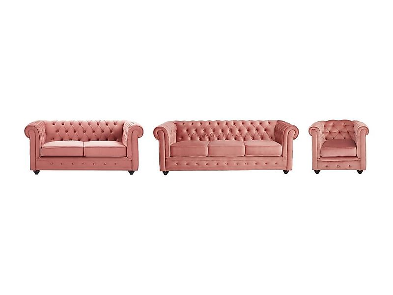 Sofa 3-Sitzer & 2-Sitzer & Sessel - Samt - Pastellrosa - CHESTERFIELD günstig online kaufen